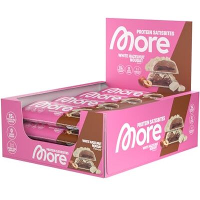 MORE NUTRITION MORE Protein Satisbites, 12er Box Proteinriegel, White Hazelnut Nougat MORE NUTRITION MORE Protein Satisbites, 12er Box Proteinriegel, White Hazelnut Nougat
