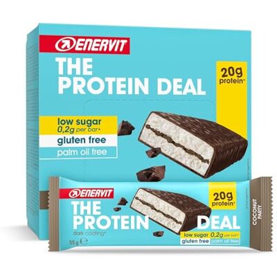 ENERVIT The Protein Deal Coconut Party – Proteinriegel, Kokos und Zartbitterschokolade, 20 g Protein, 0,2 g Zucker, leckerer und ausgewogener Snack, Glutenfrei, 12 Riegel à 55 g ENERVIT The Protein Deal Coconut Party – Proteinriegel, Kokos und Zartbitterschokolade, 20 g Protein, 0,2 g Zucker, leckerer und ausgewogener Snack, Glutenfrei, 12 Riegel à 55 g