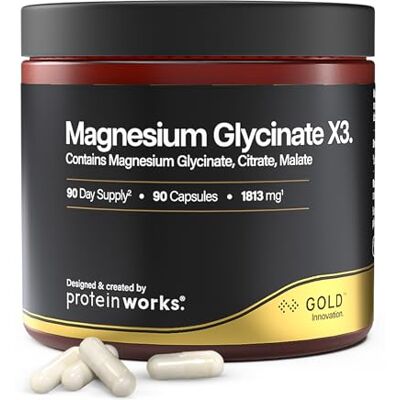 THE PROTEIN WORKS Magnesium Glycinate X3 – GOLD Innovation, 3-in-1 Komplex, 1800 mg Triple-Stärke Bisglycinat, Citrate & Malate, Elektrolyt-Balance, gegen Müdigkeit, beruhigend für Schlaf, 90 Kapseln Protein Works THE PROTEIN WORKS Magnesium Glycinate X3 – GOLD Innovation, 3-in-1 Komplex, 1800 mg Triple-Stärke Bisglycinat, Citrate & Malate, Elektrolyt-Balance, gegen Müdigkeit, beruhigend für Schlaf, 90 Kapseln Protein Works