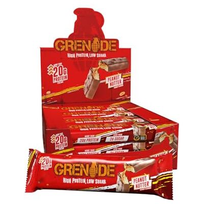 Grenade Proteinriegel Peanut Nutter, 12 x 60 g Proteinreich & Zuckerarm, Mehr als 20 g Protein pro Riegel Grenade Proteinriegel Peanut Nutter, 12 x 60 g Proteinreich & Zuckerarm, Mehr als 20 g Protein pro Riegel