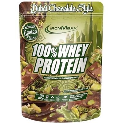 IronMaxx 100% Whey Protein Pulver 500g Dubai Chocolate Cremiger Eiweißshake mit BCAAs & EAAs High Protein, Low Carb & zuckerarm Ideal für Muskelaufbau, Diät & Fitness IronMaxx 100% Whey Protein Pulver 500g Dubai Chocolate Cremiger Eiweißshake mit BCAAs & EAAs High Protein, Low Carb & zuckerarm Ideal für Muskelaufbau, Diät & Fitness