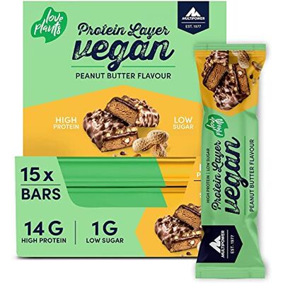 Multipower Vegan Protein Layer Peanutbutter Bar Energieriegel mit 24 Prozent Protein – Fitnessriegel 15 x 55 g – Veganer Proteinriegel aus 3 pflanzlichen Proteinquellen mit Erdnussbutter Geschmack Multipower Vegan Protein Layer Peanutbutter Bar Energieriegel mit 24 Prozent Protein – Fitnessriegel 15 x 55 g – Veganer Proteinriegel aus 3 pflanzlichen Proteinquellen mit Erdnussbutter Geschmack