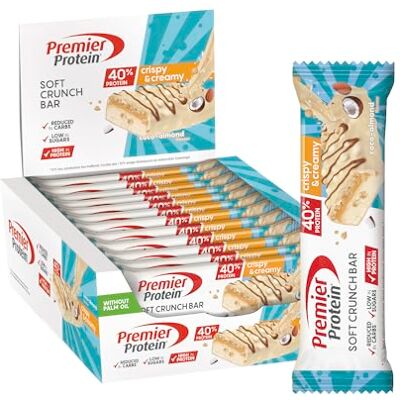 Premier Protein Soft Crunch Bar 40% Coco Almond 12x40g Low Sugar Low Carb High Protein Bar palmölfrei Premier Protein Soft Crunch Bar 40% Coco Almond 12x40g Low Sugar Low Carb High Protein Bar palmölfrei
