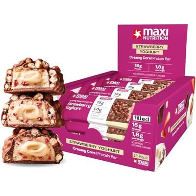 MaxiNutrition Creamy Core Bar Strawberry Yoghurt, 12x45g Protein-Riegel, 30% Eiweiß, 14g je Riegel, low Sugar (2,2 g), ohne Zuckerzusatz, ohne künstliche Aromen MaxiNutrition Creamy Core Bar Strawberry Yoghurt, 12x45g Protein-Riegel, 30% Eiweiß, 14g je Riegel, low Sugar (2,2 g), ohne Zuckerzusatz, ohne künstliche Aromen