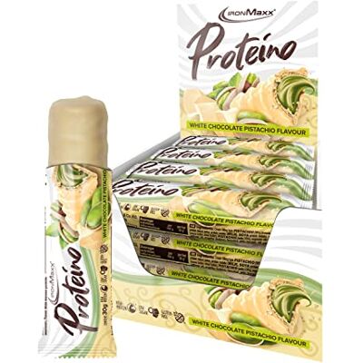 IronMaxx Proteino Protein Bar 30g White Chocolate Pistachio 12 Stk. High Protein Riegel zuckerreduziert mit 8g Protein, Leckerer Snack mit zarter Cremefüllung IronMaxx Proteino Protein Bar 30g White Chocolate Pistachio 12 Stk. High Protein Riegel zuckerreduziert mit 8g Protein, Leckerer Snack mit zarter Cremefüllung