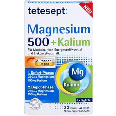 Tetesept Magnesium 500 + Kalium Nahrungsergänzung - Unterstützt Muskeln, Herz & Nerven Tetesept Magnesium 500 + Kalium Nahrungsergänzung - Unterstützt Muskeln, Herz & Nerven