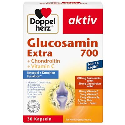 Doppelherz Glucosamin 700 Extra mit Chondroitin Mit Vitamin C für die normale Funktion von Knorpel und Knochen 30 Stück (1er Pack) Doppelherz Glucosamin 700 Extra mit Chondroitin Mit Vitamin C für die normale Funktion von Knorpel und Knochen 30 Stück (1er Pack)