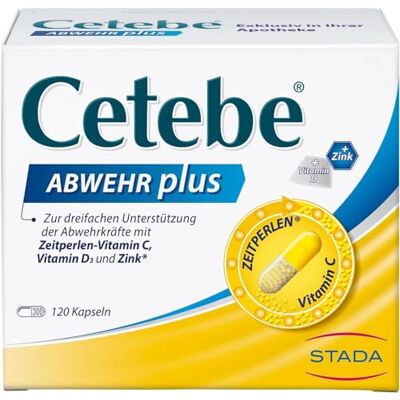 STADA Cetebe Abwehr plus Vitamin C, D3 & Zink - 120 Kapseln STADA Cetebe Abwehr plus Vitamin C, D3 & Zink - 120 Kapseln