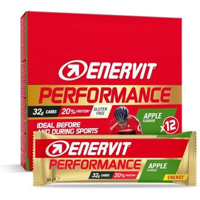ENERVIT Performance Bar Apple – Energieriegel, 32 g Kohlenhydrate, 20% Protein, Apfelgeschmack, für langanhaltende Ausdaueraktivitäten, Glutenfrei, 12 Riegel à 60 g ENERVIT Performance Bar Apple – Energieriegel, 32 g Kohlenhydrate, 20% Protein, Apfelgeschmack, für langanhaltende Ausdaueraktivitäten, Glutenfrei, 12 Riegel à 60 g