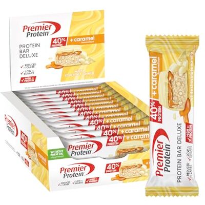 Premier Protein Protein Bar Deluxe 40% White Chocolate Vanilla 12x50g Low sugar Low Carb palmölfrei Premier Protein Protein Bar Deluxe 40% White Chocolate Vanilla 12x50g Low sugar Low Carb palmölfrei