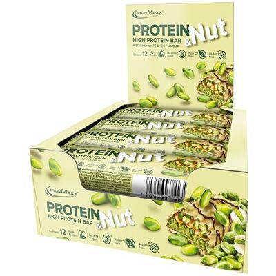 IronMaxx Protein & Nut Proteinriegel Pistachio White Choc 12 x 45g High-Protein-Bar mit echten Pistazien Eiweißriegel glutenfrei, ohne zugesetzte Zucker und palmölfrei IronMaxx Protein & Nut Proteinriegel Pistachio White Choc 12 x 45g High-Protein-Bar mit echten Pistazien Eiweißriegel glutenfrei, ohne zugesetzte Zucker und palmölfrei