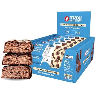 MaxiNutrition Classic Protein Bar Chocolate Brownie 16 x 40g Protein Riegel mit 50% Eiweiß, 20g Protein pro Riegel, low sugar (0,2g), ohne Zuckerzusatz, ohne künstliche Aromen/Farbstoffe MaxiNutrition Classic Protein Bar Chocolate Brownie 16 x 40g Protein Riegel mit 50% Eiweiß, 20g Protein pro Riegel, low sugar (0,2g), ohne Zuckerzusatz, ohne künstliche Aromen/Farbstoffe