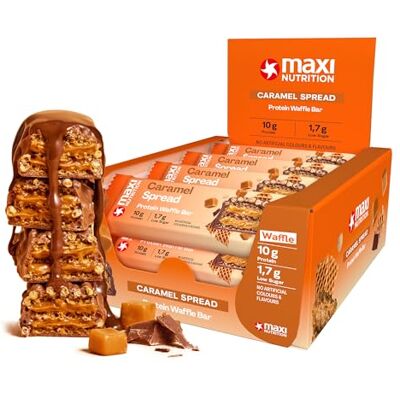 MaxiNutrition Caramel Spread Protein Waffle Bar, 27% Eiweiß, 192 kcal, (12 Eiweißriegel x 39g), Ohne Zuckerzusatz MaxiNutrition Caramel Spread Protein Waffle Bar, 27% Eiweiß, 192 kcal, (12 Eiweißriegel x 39g), Ohne Zuckerzusatz