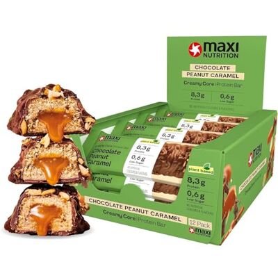 MaxiNutrition Vegan Creamy Core Bar Chocolate Peanut Caramel 12x45g veganer Protein Riegel, 18% Eiweiß, 8,3g je Riegel, low Sugar (0,9g), ohne Zuckerzusatz, ohne künstliche Aromen MaxiNutrition Vegan Creamy Core Bar Chocolate Peanut Caramel 12x45g veganer Protein Riegel, 18% Eiweiß, 8,3g je Riegel, low Sugar (0,9g), ohne Zuckerzusatz, ohne künstliche Aromen