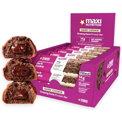 MaxiNutrition Creamy Core Bar Dark Cookie, 12x45g Filled-Protein-Riegel, 25% Eiweißgehalt 14 g je Riegel, low Sugar (1,5 g), ohne Zuckerzusatz, ohne künstliche Aromen MaxiNutrition Creamy Core Bar Dark Cookie, 12x45g Filled-Protein-Riegel, 25% Eiweißgehalt 14 g je Riegel, low Sugar (1,5 g), ohne Zuckerzusatz, ohne künstliche Aromen
