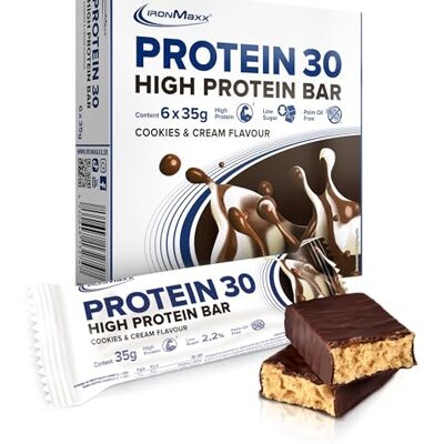 IronMaxx Protein 30 Eiweißriegel – Cookies & Cream 6x35g High Protein Bar 30% Eiweiß, Low Carb & zuckerreduziert Vitaminreicher Fitness Snack für Muskelaufbau & Diät IronMaxx Protein 30 Eiweißriegel – Cookies & Cream 6x35g High Protein Bar 30% Eiweiß, Low Carb & zuckerreduziert Vitaminreicher Fitness Snack für Muskelaufbau & Diät