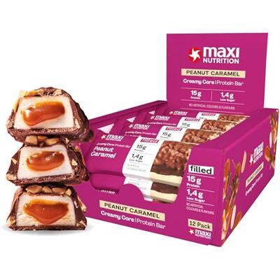 MaxiNutrition Creamy Core Bar Peanut Caramel, 12x45g Protein-Riegel, 32% Eiweiß, 15g je Riegel, low Sugar (1,4g), ohne Zuckerzusatz, ohne künstliche Aromen MaxiNutrition Creamy Core Bar Peanut Caramel, 12x45g Protein-Riegel, 32% Eiweiß, 15g je Riegel, low Sugar (1,4g), ohne Zuckerzusatz, ohne künstliche Aromen