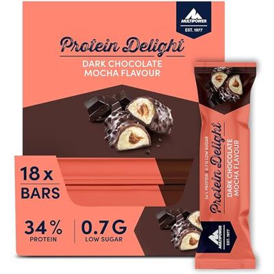 Multipower Protein Delight Eiweißriegel – 18 x 35 g Protein Riegel Box (630 g) – Leckerer Energieriegel – Dark Chocolate Mocha Multipower Protein Delight Eiweißriegel – 18 x 35 g Protein Riegel Box (630 g) – Leckerer Energieriegel – Dark Chocolate Mocha