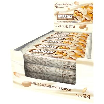 IronMaxx Maxxers Proteinriegel – White Choc-Peanut-Caramel 24x49g High Protein Snack mit Erdnussstücken Kein zugesetzter Zucker Perfekt für unterwegs IronMaxx Maxxers Proteinriegel – White Choc-Peanut-Caramel 24x49g High Protein Snack mit Erdnussstücken Kein zugesetzter Zucker Perfekt für unterwegs