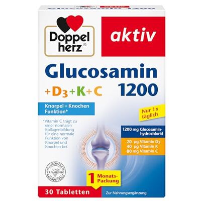 Doppelherz Glucosamin 1200 + D3 + K+ C – Mit Vitamin C als Beitrag zur normalen Kollagenbildung für eine normale Knorpelfunktion – 30 Tabletten Doppelherz Glucosamin 1200 + D3 + K+ C – Mit Vitamin C als Beitrag zur normalen Kollagenbildung für eine normale Knorpelfunktion – 30 Tabletten