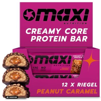 MaxiNutrition Creamy Core Bar Peanut Caramel, 12x45g Protein-Riegel, 32% Eiweiß, 15g je Riegel, low Sugar (1,4g), ohne Zuckerzusatz, ohne künstliche Aromen MaxiNutrition Creamy Core Bar Peanut Caramel, 12x45g Protein-Riegel, 32% Eiweiß, 15g je Riegel, low Sugar (1,4g), ohne Zuckerzusatz, ohne künstliche Aromen