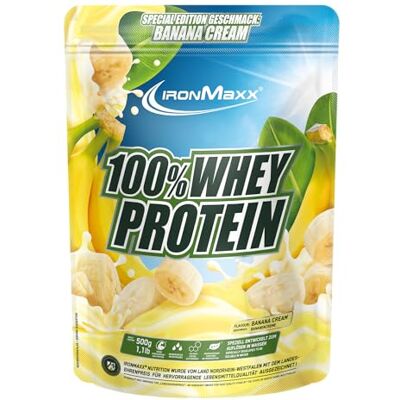 IronMaxx 100% Whey Protein Pulver Banana Cream 500g Beutel zuckerreduziertes, wasserlösliches Eiweißpulver aus Molkenprotein viele verschiedene Geschmacksrichtungen IronMaxx 100% Whey Protein Pulver Banana Cream 500g Beutel zuckerreduziertes, wasserlösliches Eiweißpulver aus Molkenprotein viele verschiedene Geschmacksrichtungen