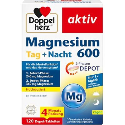 Doppelherz Magnesium 600 Tag und Nacht 2-Phasen-DEPOT Magnesium trägt zur normalen Muskelfunktion bei Hochdosiert 120 DEPOT-Tabletten Doppelherz Magnesium 600 Tag und Nacht 2-Phasen-DEPOT Magnesium trägt zur normalen Muskelfunktion bei Hochdosiert 120 DEPOT-Tabletten