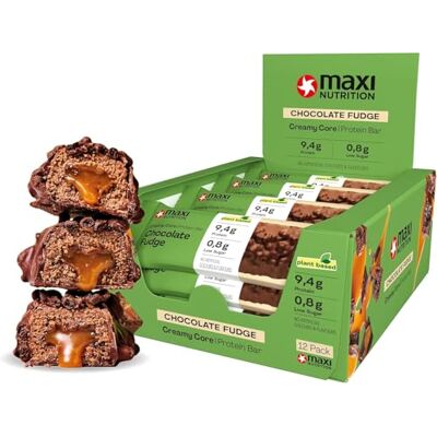 MaxiNutrition Vegan Creamy Core Bar Chocolate Fudge 12x45g vegane Protein Riegel, 21% vegan Protein, 9,4g je Riegel, low Sugar (0,4 g), ohne Zuckerzusatz, ohne künstliche Aromen MaxiNutrition Vegan Creamy Core Bar Chocolate Fudge 12x45g vegane Protein Riegel, 21% vegan Protein, 9,4g je Riegel, low Sugar (0,4 g), ohne Zuckerzusatz, ohne künstliche Aromen