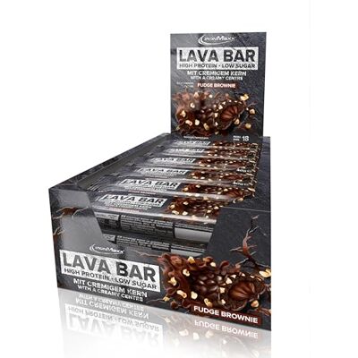 IronMaxx Lava Protein Bar Fudge Brownie 18x40g High Protein Riegel mit cremigem Kern & Erdnuss-Karamell-Topping Zuckerarm & ohne Palmöl IronMaxx Lava Protein Bar Fudge Brownie 18x40g High Protein Riegel mit cremigem Kern & Erdnuss-Karamell-Topping Zuckerarm & ohne Palmöl
