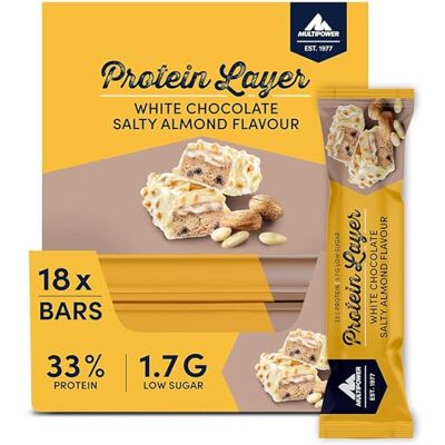 Multipower Protein Layer Eiweißriegel – 18 x 50 g Protein Riegel Box – kalorienarmer Energieriegel – Salty Almond Multipower Protein Layer Eiweißriegel – 18 x 50 g Protein Riegel Box – kalorienarmer Energieriegel – Salty Almond