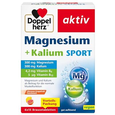 Doppelherz Magnesium + Kalium SPORT Magnesium und Kalium als Beitrag für die normale Muskelfunktion vegan 6 x 15 Brausetabletten mit Zitronen-Grapefrucht-Geschmack Doppelherz Magnesium + Kalium SPORT Magnesium und Kalium als Beitrag für die normale Muskelfunktion vegan 6 x 15 Brausetabletten mit Zitronen-Grapefrucht-Geschmack