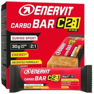 ENERVIT Carbo Bar C2:1PRO Salty Peanut Butter – Energieriegel mit 30 g Kohlenhydraten, 50 % schneller absorbierte Kohlenhydrate, Geschmack von Erdnussbutter, Vegan, Glutenfrei, 12 Riegel à 45 g ENERVIT Carbo Bar C2:1PRO Salty Peanut Butter – Energieriegel mit 30 g Kohlenhydraten, 50 % schneller absorbierte Kohlenhydrate, Geschmack von Erdnussbutter, Vegan, Glutenfrei, 12 Riegel à 45 g