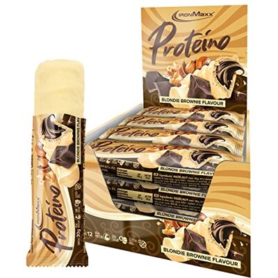 IronMaxx Proteino Proteinriegel 12x30g Blondie Brownie High Protein Bar mit cremiger Füllung auf Waffelbasis Zuckerreduziert glutenfrei palmölfrei Fitness Snack IronMaxx Proteino Proteinriegel 12x30g Blondie Brownie High Protein Bar mit cremiger Füllung auf Waffelbasis Zuckerreduziert glutenfrei palmölfrei Fitness Snack