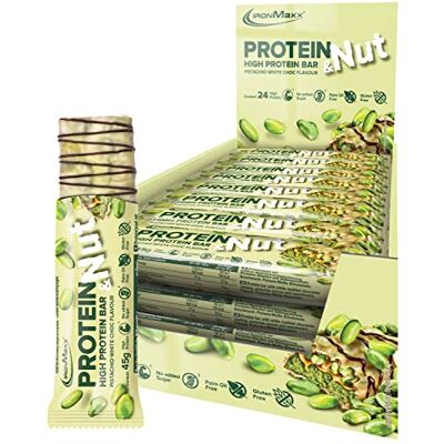 IronMaxx Protein & Nut Proteinriegel Pistachio White Choc 24 x 45g High-Protein-Bar mit echten Pistazien Eiweißriegel glutenfrei, ohne zugesetzte Zucker und palmölfrei IronMaxx Protein & Nut Proteinriegel Pistachio White Choc 24 x 45g High-Protein-Bar mit echten Pistazien Eiweißriegel glutenfrei, ohne zugesetzte Zucker und palmölfrei