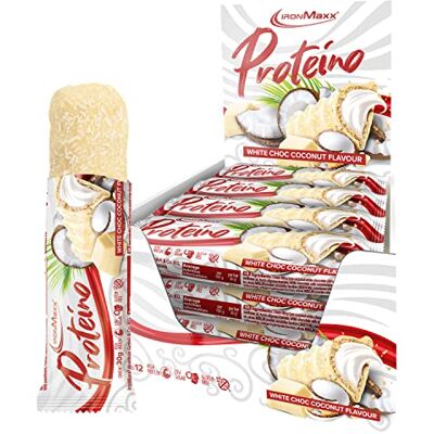 IronMaxx Proteino Proteinriegel 12x30g White Choc Coconut High Protein Bar mit cremiger Füllung auf Waffelbasis Zuckerreduziert glutenfrei palmölfrei Fitness Snack IronMaxx Proteino Proteinriegel 12x30g White Choc Coconut High Protein Bar mit cremiger Füllung auf Waffelbasis Zuckerreduziert glutenfrei palmölfrei Fitness Snack
