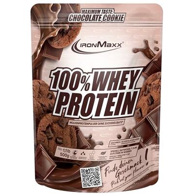 IronMaxx 100% Whey Protein Pulver Chocolate & Cookie 500g Beutel zuckerreduziertes, wasserlösliches Eiweißpulver aus Molkenprotein viele verschiedene Geschmacksrichtungen IronMaxx 100% Whey Protein Pulver Chocolate & Cookie 500g Beutel zuckerreduziertes, wasserlösliches Eiweißpulver aus Molkenprotein viele verschiedene Geschmacksrichtungen
