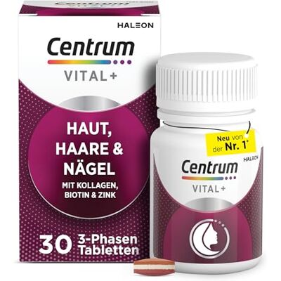 Centrum Vital+ Haut, Haare & Nägel, 30 Tabletten Für Schönheit von Innen(2) & Zellregeneration(3), mit marinem Kollagen, Hyaluronsäure, Biotin, Zink, Vitamin C Centrum Vital+ Haut, Haare & Nägel, 30 Tabletten Für Schönheit von Innen(2) & Zellregeneration(3), mit marinem Kollagen, Hyaluronsäure, Biotin, Zink, Vitamin C