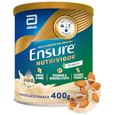 Ensure NutriVigor Plant Based 400g Mandelgeschmack Nahrungsergänzungsshake: Proteine, 27 Vitamine & Mineralstoffe, Vitamin C, Vitamin D, Zink und Magnesium – Für eine gesunde, ausgewogene Ernährung Ensure NutriVigor Plant Based 400g Mandelgeschmack Nahrungsergänzungsshake: Proteine, 27 Vitamine & Mineralstoffe, Vitamin C, Vitamin D, Zink und Magnesium – Für eine gesunde, ausgewogene Ernährung