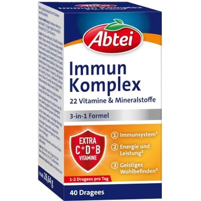 Abtei Immun Komplex Vitamintabletten Multi-Nährstoff-Komplex 40 St. 22 Vitamine & Mineralstoffe für Immunsystem, Energie & geistiges Wohlbefinden, Multivitamine, ohne Gelatine, Gluten & Laktose Abtei Immun Komplex Vitamintabletten Multi-Nährstoff-Komplex 40 St. 22 Vitamine & Mineralstoffe für Immunsystem, Energie & geistiges Wohlbefinden, Multivitamine, ohne Gelatine, Gluten & Laktose