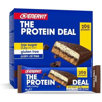 ENERVIT The Protein Deal Choco & Vanilla Dream – Proteinriegel, Vanille und Zartbitterschokolade, 20 g Protein, 0,2 g Zucker, köstlicher und gesunder Snack, Glutenfrei, 12 Riegel à 55 g ENERVIT The Protein Deal Choco & Vanilla Dream – Proteinriegel, Vanille und Zartbitterschokolade, 20 g Protein, 0,2 g Zucker, köstlicher und gesunder Snack, Glutenfrei, 12 Riegel à 55 g