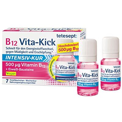 tetesept B12 Vita-Kick, Nahrungsergänzungsmittel, 7 Fläschchen Intensiv-Kur für den Energiestoffwechsel, gegen Müdigkeit & Erschöpfung, 500 µg Vitamin B12 & Aminosäuren, vegan, glutenfrei tetesept B12 Vita-Kick, Nahrungsergänzungsmittel, 7 Fläschchen Intensiv-Kur für den Energiestoffwechsel, gegen Müdigkeit & Erschöpfung, 500 µg Vitamin B12 & Aminosäuren, vegan, glutenfrei