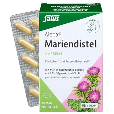 Salus Alepa Mariendistel Kapseln 90 Stück Nahrungsergänzung mit Mariendistel, Cholin & Artischocke für Leberfunktion (a) & Fettstoffwechsel (b), vegan, für unterwegs Salus Alepa Mariendistel Kapseln 90 Stück Nahrungsergänzung mit Mariendistel, Cholin & Artischocke für Leberfunktion (a) & Fettstoffwechsel (b), vegan, für unterwegs