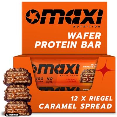 MaxiNutrition Caramel Spread Protein Waffle Bar, 27% Eiweiß, 192 kcal, (12 Eiweißriegel x 39g), Ohne Zuckerzusatz MaxiNutrition Caramel Spread Protein Waffle Bar, 27% Eiweiß, 192 kcal, (12 Eiweißriegel x 39g), Ohne Zuckerzusatz