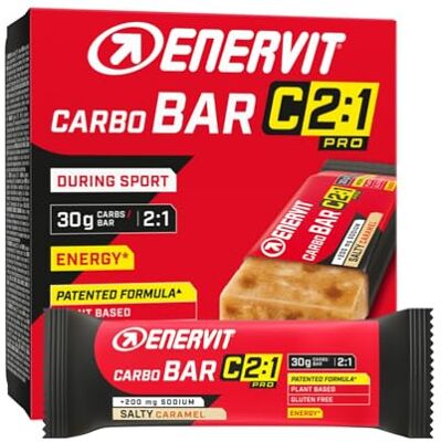 ENERVIT Carbo Bar C2:1PRO Salty Caramel, Energieriegel für Ausdauertraining mit 30g Kohlenhydraten, Optimierte Kohlenhydrataufnahme (+50%), mit Natrium, Glutenfrei & VeganOK, 12 Riegel à 45g ENERVIT Carbo Bar C2:1PRO Salty Caramel, Energieriegel für Ausdauertraining mit 30g Kohlenhydraten, Optimierte Kohlenhydrataufnahme (+50%), mit Natrium, Glutenfrei & VeganOK, 12 Riegel à 45g