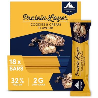 Multipower Protein Layer Eiweißriegel – 18 x 50 g Protein Riegel Box (900 g) – kalorienarmer Energieriegel – Cookies & Cream Multipower Protein Layer Eiweißriegel – 18 x 50 g Protein Riegel Box (900 g) – kalorienarmer Energieriegel – Cookies & Cream