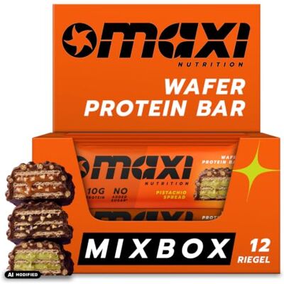 MaxiNutrition Waffle Bar Mix Box Wafer Bar, 26% Protein im Durchschnitt, (12 Eiweißriegel x 39g), Ohne Zuckerzusatz MaxiNutrition Waffle Bar Mix Box Wafer Bar, 26% Protein im Durchschnitt, (12 Eiweißriegel x 39g), Ohne Zuckerzusatz