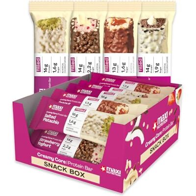MaxiNutrition Creamy Core Bar MixBox 12 Riegel unserer vier beliebtesten Sorten, Salted Pistachio, Strawberry Yoghurt, Peanut Caramel, Cookie & Milk MaxiNutrition Creamy Core Bar MixBox 12 Riegel unserer vier beliebtesten Sorten, Salted Pistachio, Strawberry Yoghurt, Peanut Caramel, Cookie & Milk