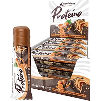 IronMaxx Proteino Proteinriegel Chocolate Salted Caramel 12 x 30g High-Protein-Bar auf Waffelbasis mit cremiger Füllung zuckerreduzierter Eiweißriegel glutenfrei und palmölfrei IronMaxx Proteino Proteinriegel Chocolate Salted Caramel 12 x 30g High-Protein-Bar auf Waffelbasis mit cremiger Füllung zuckerreduzierter Eiweißriegel glutenfrei und palmölfrei