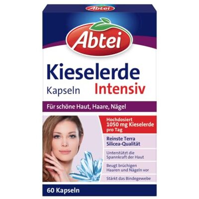 Abtei Kieselerde Intensiv Silizium Kapseln Haare, Haut & Nägel 60 St. Hochdosierte Kieselerde Kapseln mit 1050 mg Kieselerde pro Tag, für feste Nägel, schöne Haare, gesunde Haut, Naturprodukt Abtei Kieselerde Intensiv Silizium Kapseln Haare, Haut & Nägel 60 St. Hochdosierte Kieselerde Kapseln mit 1050 mg Kieselerde pro Tag, für feste Nägel, schöne Haare, gesunde Haut, Naturprodukt