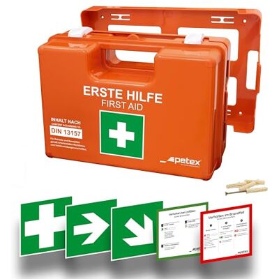 PETEX Betriebsverbandkasten DIN 13157 Profi, mit Wandhalterung, orange PETEX Betriebsverbandkasten DIN 13157 Profi, mit Wandhalterung, orange